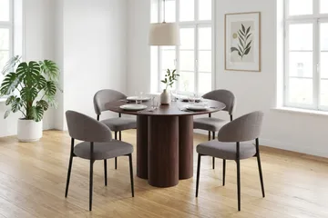 Juno Matgrupp runt 110 cm Valnöt med 4 Sawako Matstolar - Valnöt - Products - Möbler - Bord & matgrupp - Matgrupp