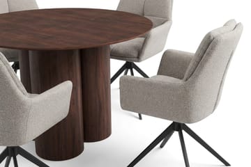 Juno Matgrupp runt 110 cm Valnöt med 4 Torsby Matstolar - Valnöt - Products - Möbler - Bord & matgrupp - Matgrupp