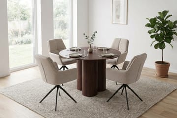 Juno Matgrupp runt 110 cm Valnöt med 4 Torsby Matstolar - Valnöt - Products - Möbler - Bord & matgrupp - Matgrupp