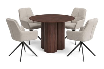 Juno Matgrupp runt 110 cm Valnöt med 4 Torsby Matstolar - Valnöt - Products - Möbler - Bord & matgrupp - Matgrupp