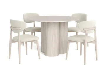 Juno Matgrupp runt 110 cm Vitlaserad med 4 Molly Matstolar - Vitlaserad - Products - Möbler - Bord & matgrupp - Matgrupp