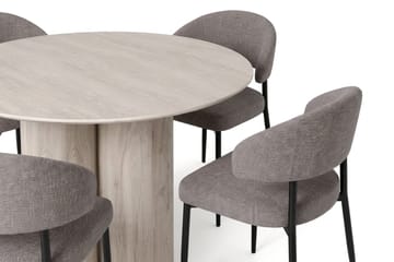 Juno Matgrupp runt 110 cm Vitlaserad med 4 Sawako Matstolar - Vitlaserad - Products - Möbler - Bord & matgrupp - Matgrupp