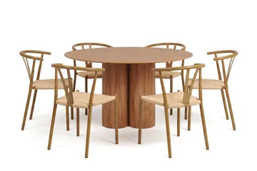 Juno Matgrupp runt 130 cm Ek med 6 Elysia Matstolar - Products - Möbler - Bord & matgrupp - Matgrupp