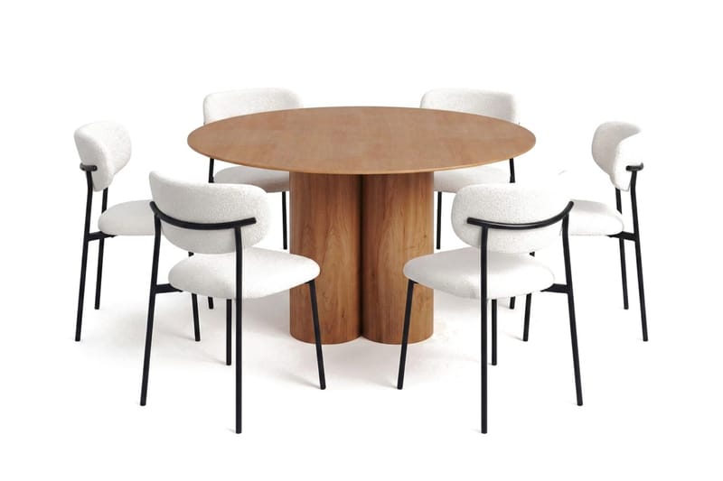 Juno Matgrupp runt 130 cm Ek med 6 Lucy Matstolar - Ek - Products - Möbler - Bord & matgrupp - Matgrupp
