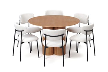 Juno Matgrupp runt 130 cm Ek med 6 Lucy Matstolar - Ek - Products - Möbler - Bord & matgrupp - Matgrupp