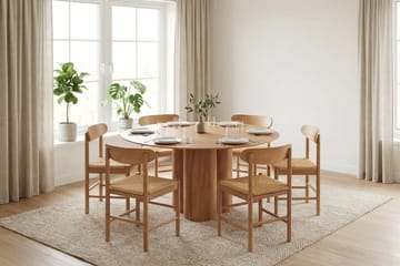 Juno Matgrupp runt 130 cm Ek med 6 Malte Matstolar - Products - Möbler - Bord & matgrupp - Matgrupp