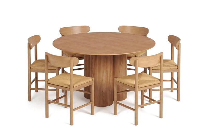 Juno Matgrupp runt 130 cm Ek med 6 Malte Matstolar - Products - Möbler - Bord & matgrupp - Matgrupp