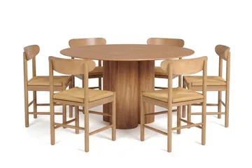 Juno Matgrupp runt 130 cm Ek med 6 Malte Matstolar - Products - Möbler - Bord & matgrupp - Matgrupp