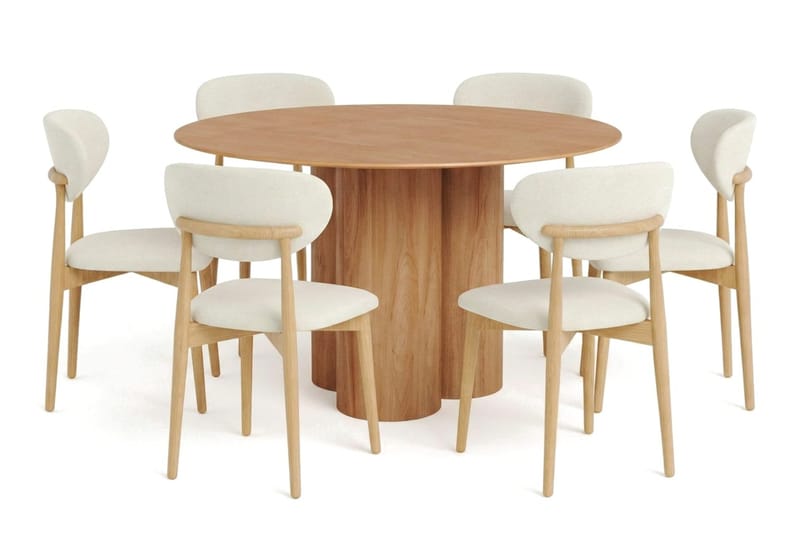 Juno Matgrupp runt 130 cm Ek med 6 Molly Matstolar - Ek - Products - Möbler - Bord & matgrupp - Matgrupp