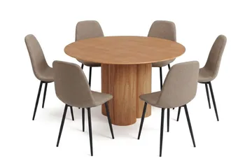 Juno Matgrupp runt 130 cm Ek med 6 Nibe Matstolar - Ek - Products - Möbler - Bord & matgrupp - Matgrupp