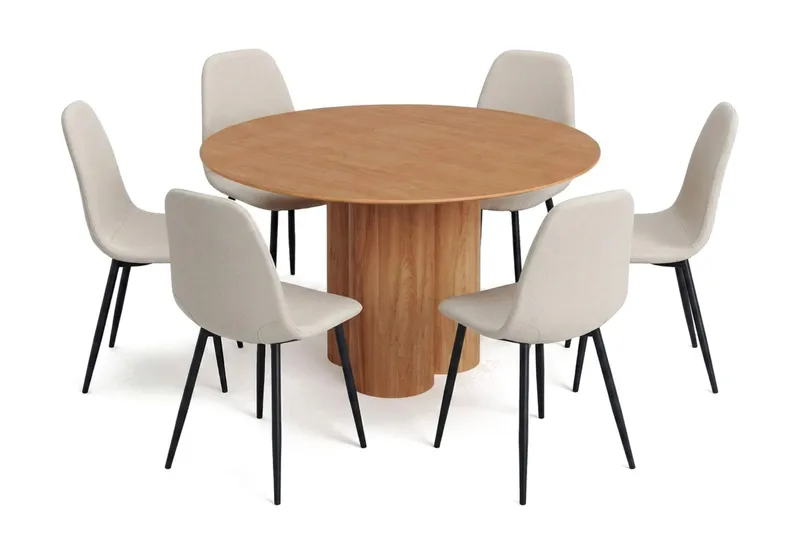 Juno Matgrupp runt 130 cm Ek med 6 Nibe Matstolar - Ek - Products - Möbler - Bord & matgrupp - Matgrupp