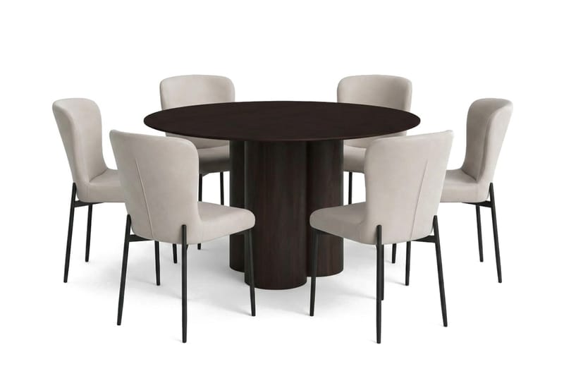 Juno Matgrupp runt 130 cm Rökt Ek med 6 Elsie Matstolar - Rökt ek/Beige - Products - Möbler - Bord & matgrupp - Matgrupp