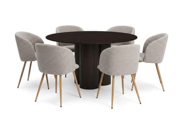 Juno Matgrupp runt 130 cm Rökt Ek med 6 Greya Matstolar - Rökt ek - Products - Möbler - Bord & matgrupp - Matgrupp