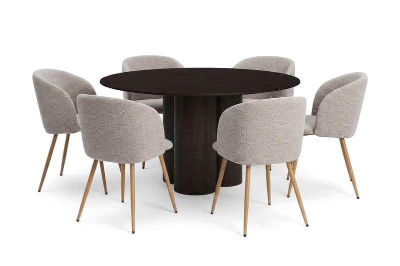 Juno Matgrupp runt 130 cm Rökt Ek med 6 Greya Matstolar - Rökt ek - Products - Möbler - Bord & matgrupp - Matgrupp
