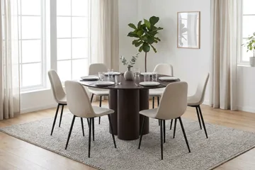Juno Matgrupp runt 130 cm Rökt Ek med 6 Nibe Matstolar - Rökt ek - Products - Möbler - Bord & matgrupp - Matgrupp