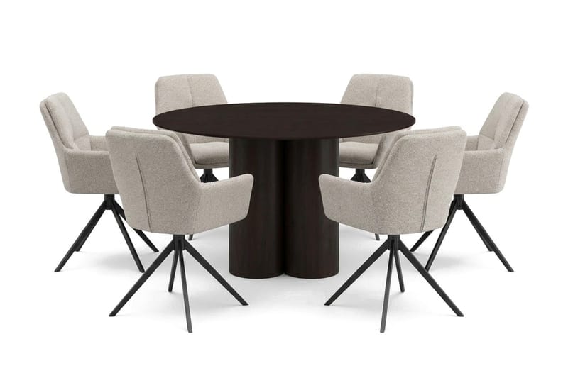 Juno Matgrupp runt 130 cm Rökt Ek med 6 Torsby Matstolar - Rökt ek - Products - Möbler - Bord & matgrupp - Matgrupp