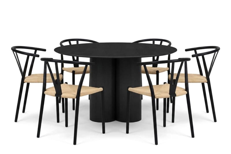 Juno Matgrupp runt 130 cm Svart med 6 Elysia Matstolar - Products - Möbler - Bord & matgrupp - Matgrupp