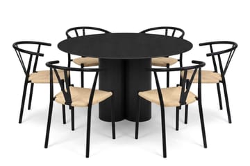 Juno Matgrupp runt 130 cm Svart med 6 Elysia Matstolar - Products - Möbler - Bord & matgrupp - Matgrupp
