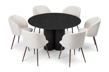 Juno Matgrupp runt 130 cm Svart med 6 Greya Matstolar - Svart - Products - Möbler - Bord & matgrupp - Matgrupp