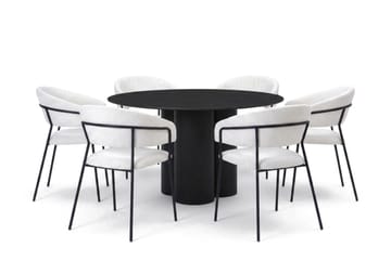 Juno Matgrupp runt 130 cm Svart med 6 Karol Matstolar - Svart - Products - Möbler - Bord & matgrupp - Matgrupp
