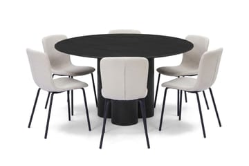 Juno Matgrupp runt 130 cm Svart med 6 Katy Matstolar - Svart - Products - Möbler - Bord & matgrupp - Matgrupp
