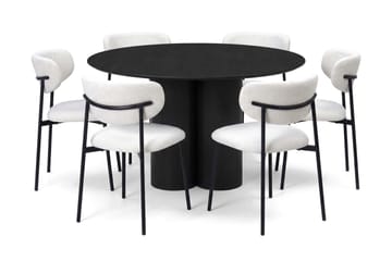 Juno Matgrupp runt 130 cm Svart med 6 Lucy Matstolar - Svart - Products - Möbler - Bord & matgrupp - Matgrupp