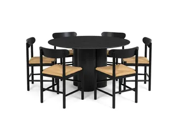 Juno Matgrupp runt 130 cm Svart med 6 Malte Matstolar - Products - Möbler - Bord & matgrupp - Matgrupp