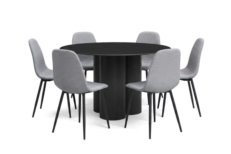 Juno Matgrupp runt 130 cm Svart med 6 Nibe Matstolar - Svart - Products - Möbler - Bord & matgrupp - Matgrupp