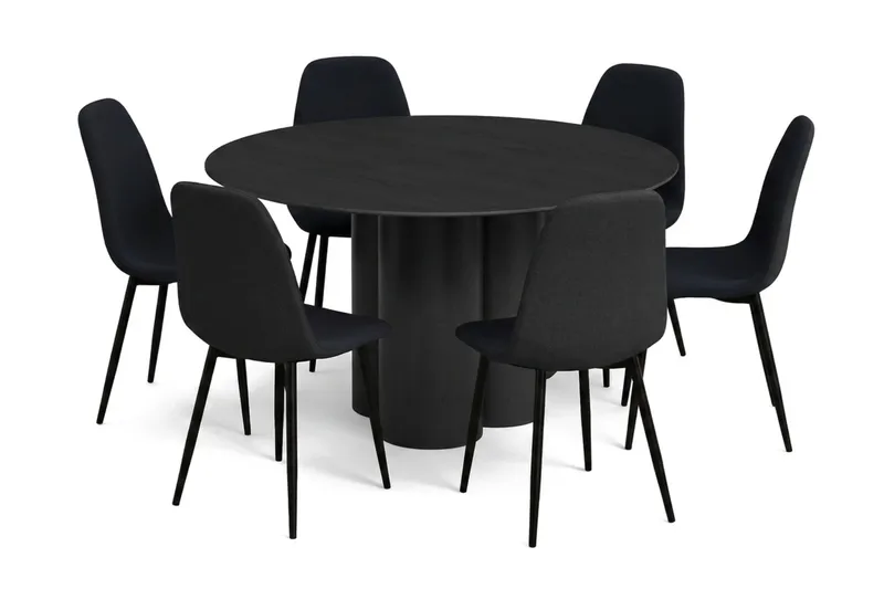 Juno Matgrupp runt 130 cm Svart med 6 Nibe Matstolar - Svart - Products - Möbler - Bord & matgrupp - Matgrupp