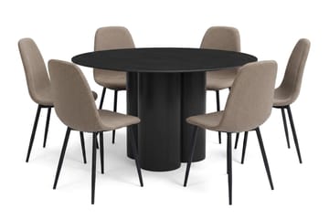 Juno Matgrupp runt 130 cm Svart med 6 Nibe Matstolar - Svart - Products - Möbler - Bord & matgrupp - Matgrupp