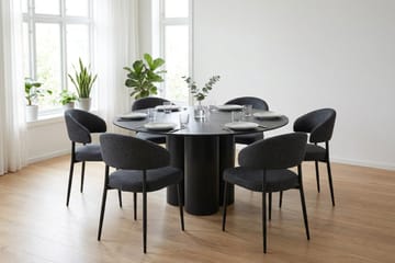 Juno Matgrupp runt 130 cm Svart med 6 Sawako Matstolar - Svart - Products - Möbler - Bord & matgrupp - Matgrupp