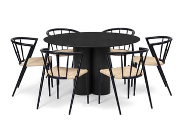 Juno Matgrupp runt 130 cm Svart med 6 Winston Matstolar - Svart - Products - Möbler - Bord & matgrupp - Matgrupp