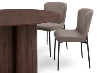 Juno Matgrupp runt 130 cm Valnöt med 6 Elsie Matstolar - Valnöt/Grå - Products - Möbler - Bord & matgrupp - Matgrupp