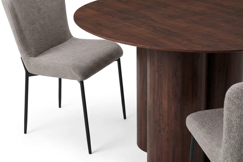 Juno Matgrupp runt 130 cm Valnöt med 6 Elsie Matstolar - Valnöt/Ljusgrå - Products - Möbler - Bord & matgrupp - Matgrupp