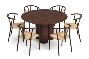 Juno Matgrupp runt 130 cm Valnöt med 6 Elysia Matstolar - Products - Möbler - Bord & matgrupp - Matgrupp