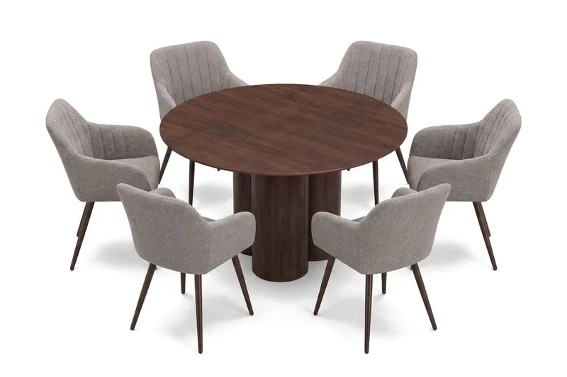 Juno Matgrupp runt 130 cm Valnöt med 6 Filippa Matstolar - Valnöt - Products - Möbler - Bord & matgrupp - Matgrupp
