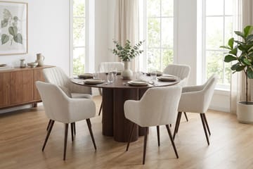 Juno Matgrupp runt 130 cm Valnöt med 6 Filippa Matstolar - Valnöt - Products - Möbler - Bord & matgrupp - Matgrupp
