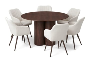 Juno Matgrupp runt 130 cm Valnöt med 6 Filippa Matstolar - Valnöt - Products - Möbler - Bord & matgrupp - Matgrupp