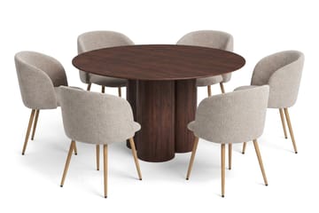 Juno Matgrupp runt 130 cm Valnöt med 6 Greya Matstolar - Valnöt - Products - Möbler - Bord & matgrupp - Matgrupp
