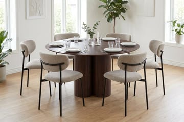 Juno Matgrupp runt 130 cm Valnöt med 6 Lucy Matstolar - Valnöt - Products - Möbler - Bord & matgrupp - Matgrupp