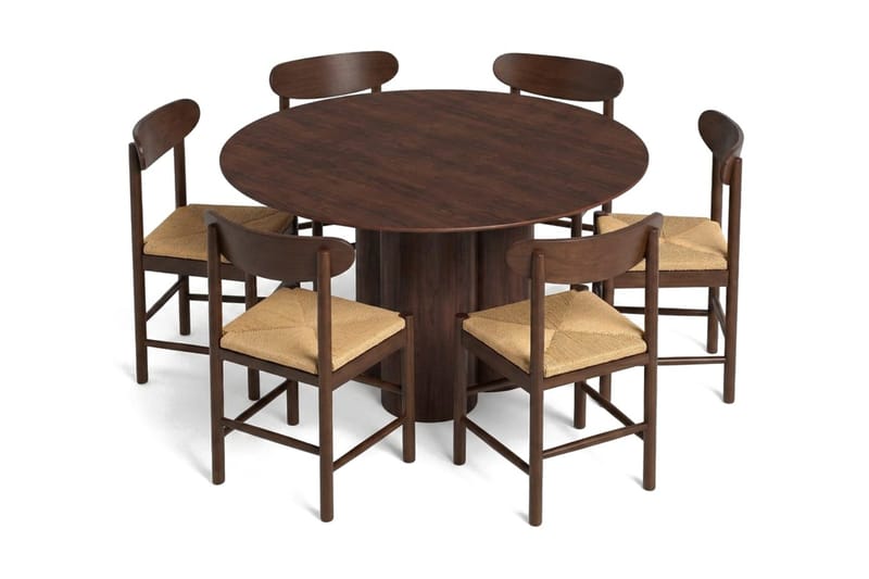 Juno Matgrupp runt 130 cm Valnöt med 6 Malte Matstolar - Products - Möbler - Bord & matgrupp - Matgrupp