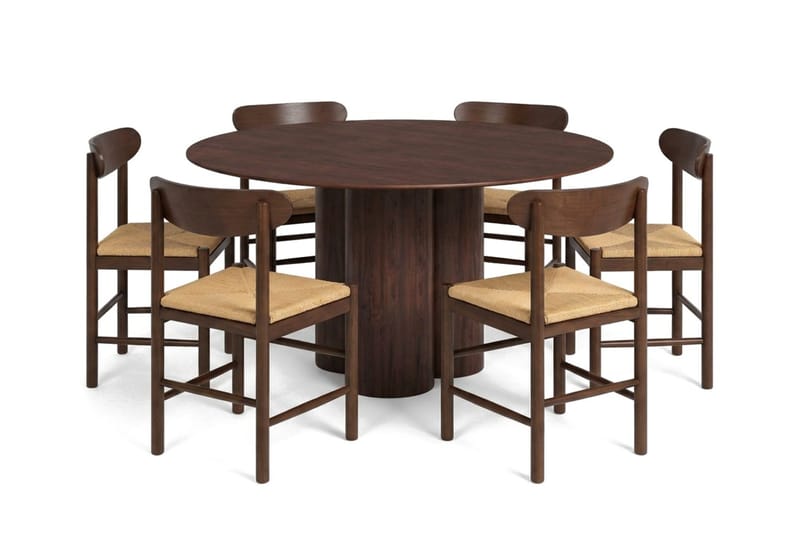Juno Matgrupp runt 130 cm Valnöt med 6 Malte Matstolar - Products - Möbler - Bord & matgrupp - Matgrupp