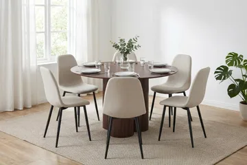 Juno Matgrupp runt 130 cm Valnöt med 6 Nibe Matstolar - Valnöt - Products - Möbler - Bord & matgrupp - Matgrupp