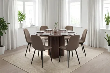Juno Matgrupp runt 130 cm Valnöt med 6 Nibe Matstolar - Valnöt - Products - Möbler - Bord & matgrupp - Matgrupp