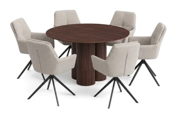 Juno Matgrupp runt 130 cm Valnöt med 6 Torsby Matstolar - Valnöt - Products - Möbler - Bord & matgrupp - Matgrupp