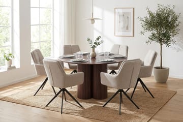 Juno Matgrupp runt 130 cm Valnöt med 6 Torsby Matstolar - Valnöt - Products - Möbler - Bord & matgrupp - Matgrupp