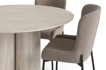 Juno Matgrupp runt 130 cm Vitlaserad med 6 Elsie Matstolar - Vitlaserad/Grå - Products - Möbler - Bord & matgrupp - Matgrupp