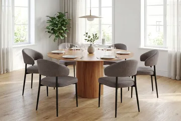 Juno Matgrupp runt 150 cm Ek med 6 Sawako Matstolar - Ek - Products - Möbler - Bord & matgrupp - Matgrupp