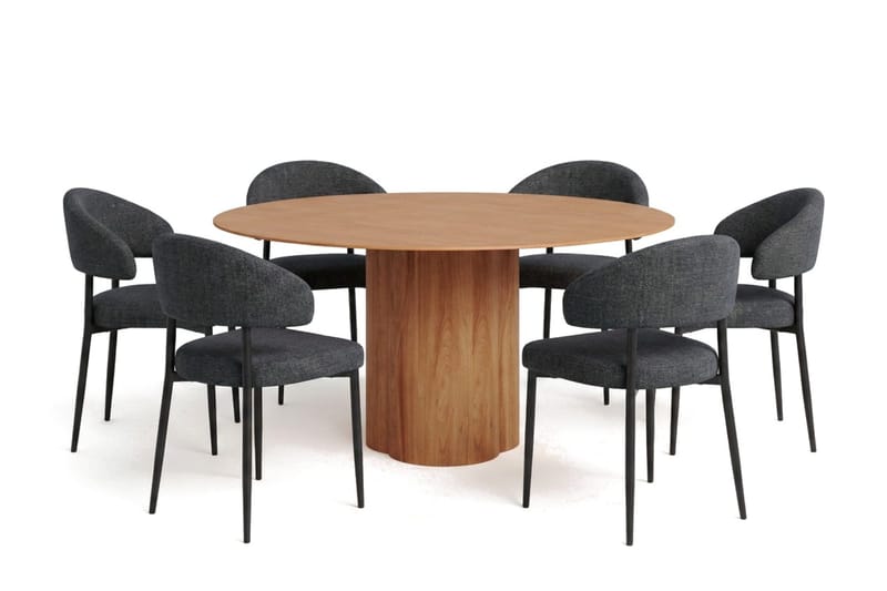 Juno Matgrupp runt 150 cm Ek med 6 Sawako Matstolar - Ek - Products - Möbler - Bord & matgrupp - Matgrupp