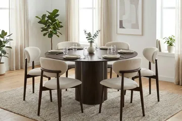 Juno Matgrupp runt 150 cm Rökt Ek med 6 Molly Matstolar - Rökt ek - Products - Möbler - Bord & matgrupp - Matgrupp